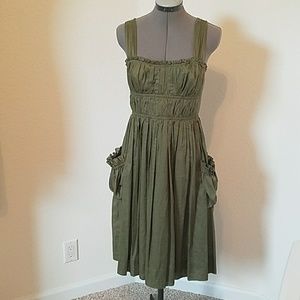 BCBG PARIS Army Green Sun Dress w Pockets Sz 6